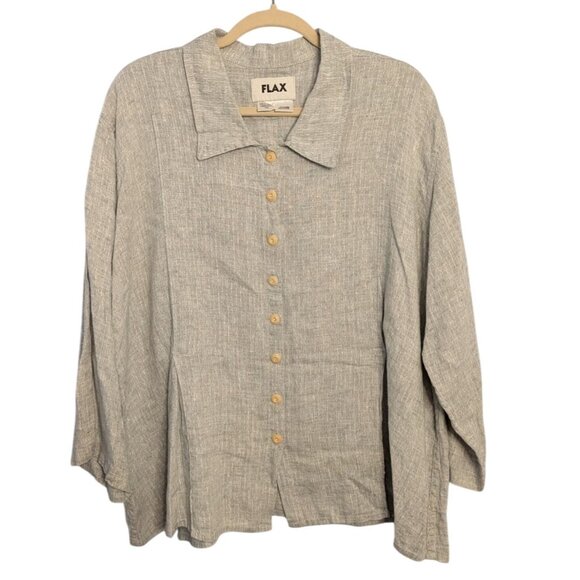 Flax Generous 2G Womens Button-Down Shirt 100% Linen Gray Long Sleeve - Picture 1 of 15